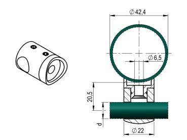 Edelstahl Geländerpfosten Reling Seitenverankerung Ø42,4 Bauhöhe 1000mm mit Querstabhalter Ø12,0 Geländer V2A geschliffen K320